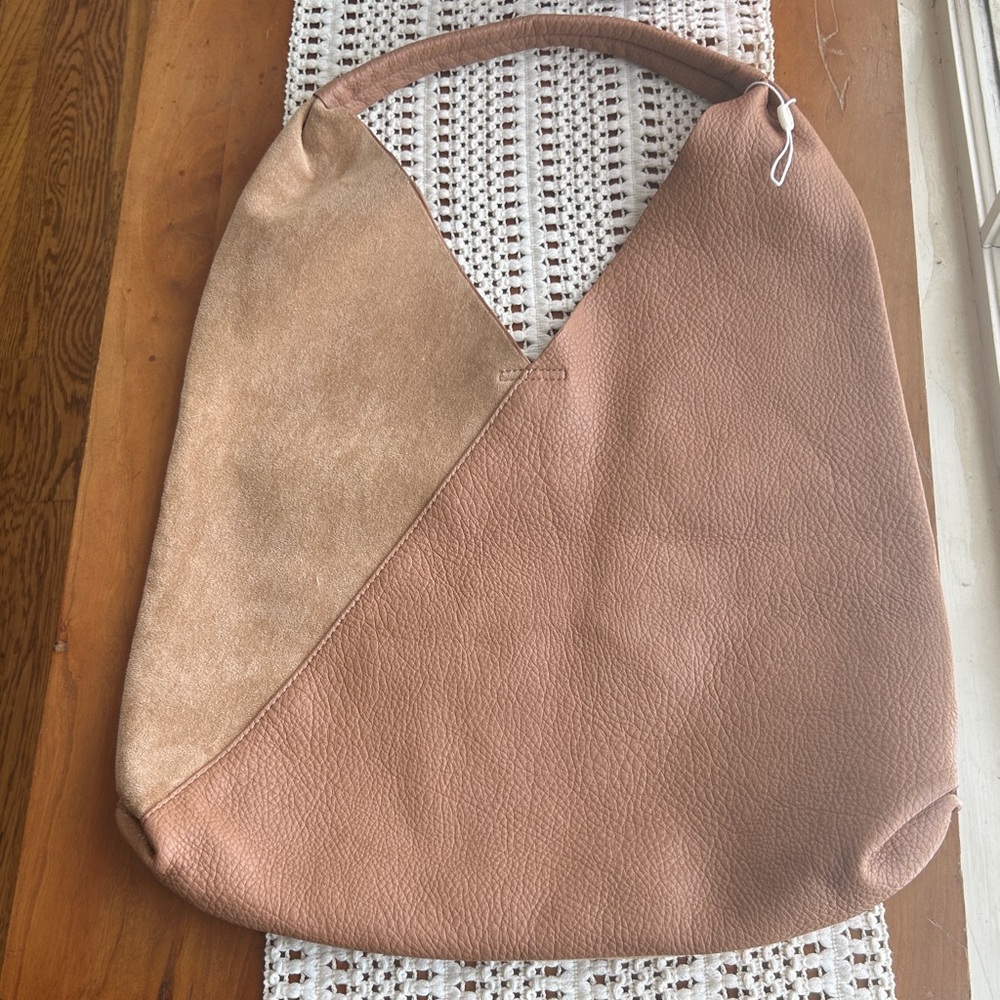 Brown Suede Pebbled Leather Tote Bag Shoulder Bag Animal Friendly NWOT - Picture 3 of 16